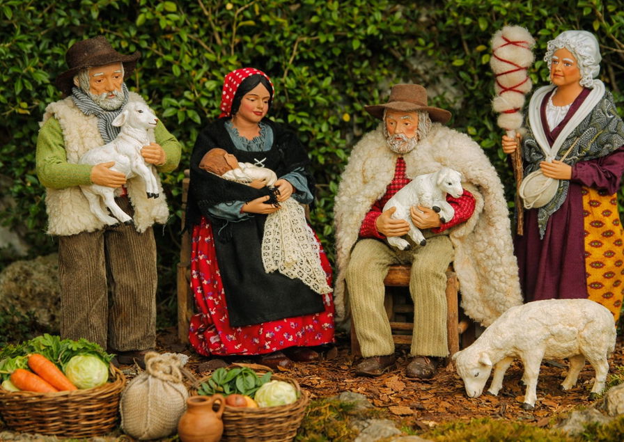 Collection of traditional Provençal santons arranged in a festive Christmas display Collection of traditional Provençal santons arranged in a festive Christmas display