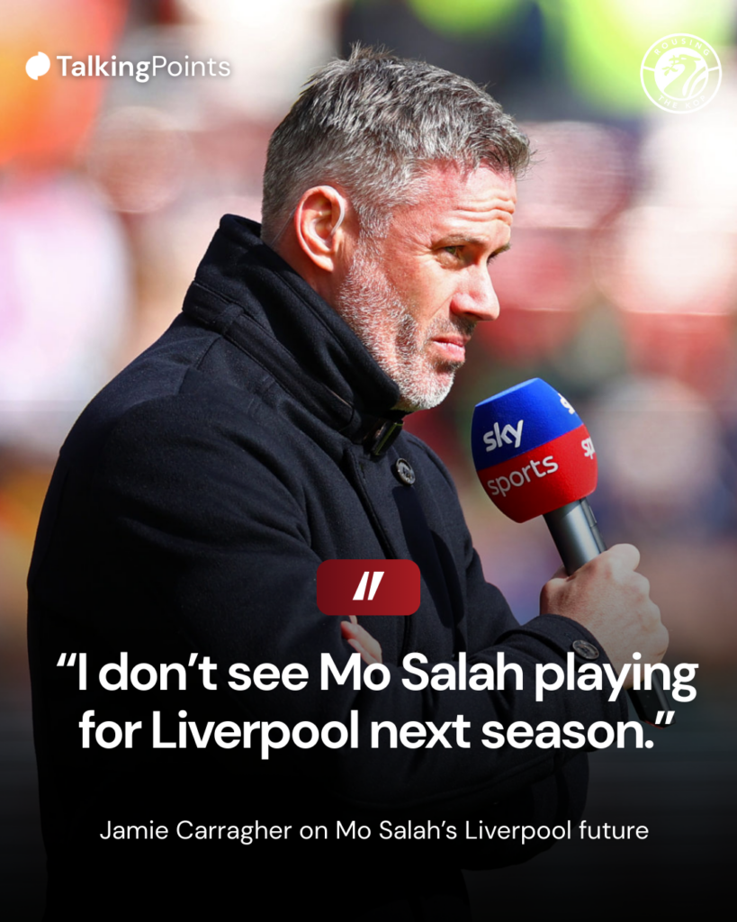Jamie Carragher looks on ahead of the Premier League match between Liverpool FC and Brighton and Hove Albion at Anfield