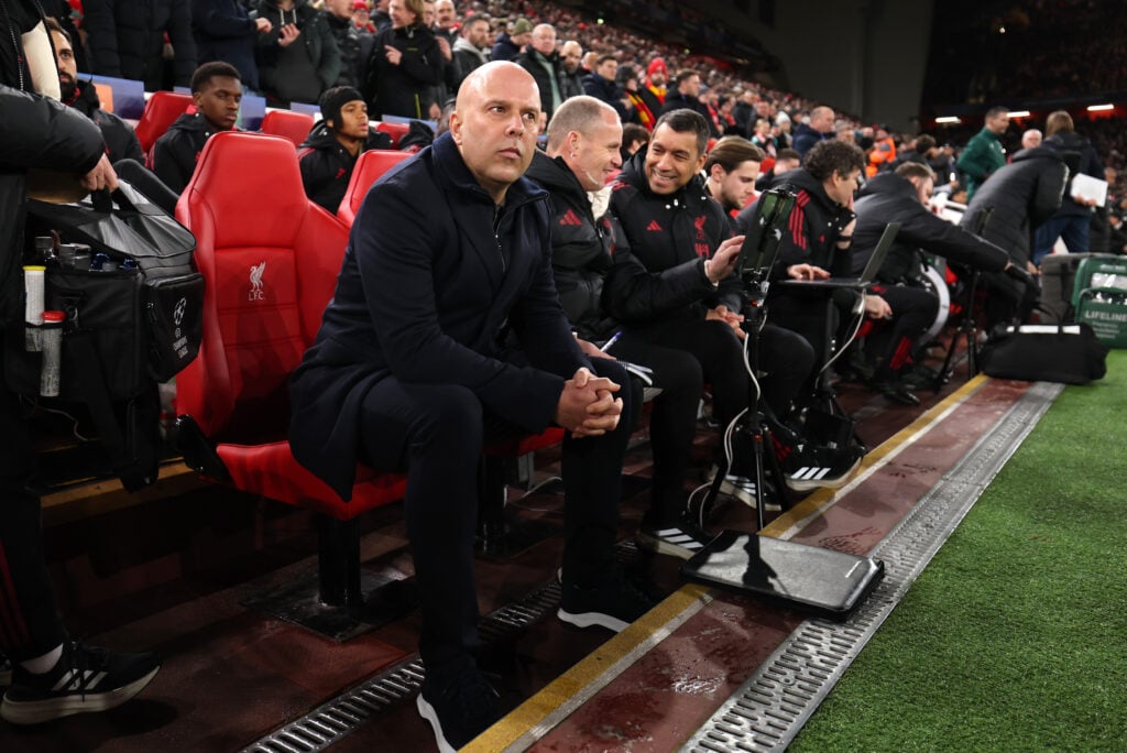 gettyimages-2258722458-1024x684-1 Arne Slot sits on the bench with the Liverpool coaching staff ahead of the UEFA Champions League match at Anfield against Qarabag