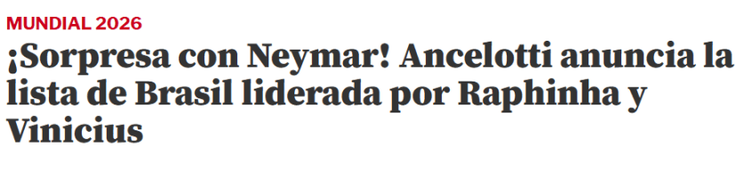 Mundo Deportivo repercute a convocação de Neymar para a Copa do Mundo • Reprodução/MundoDeportivo