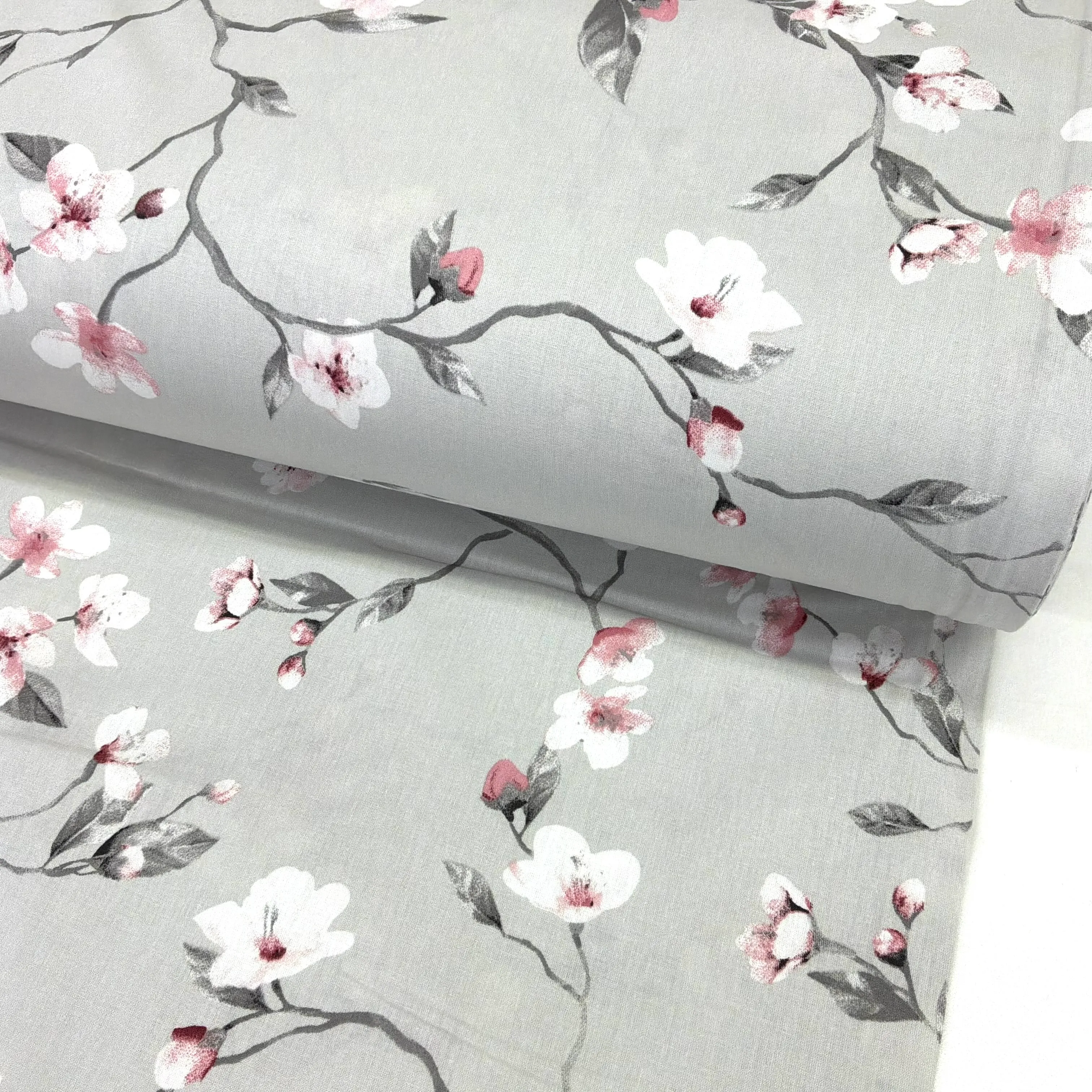 img-3422-1 Gri Sakura Çiçeği Poplin Kumaş