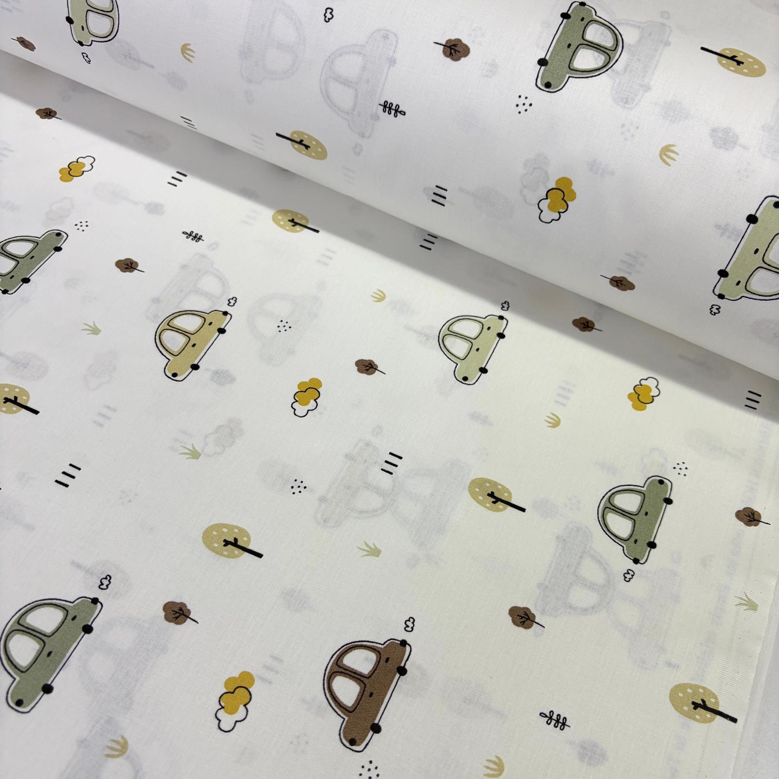 minik-arabalar-poplin-kumas-kahve Kahverengi