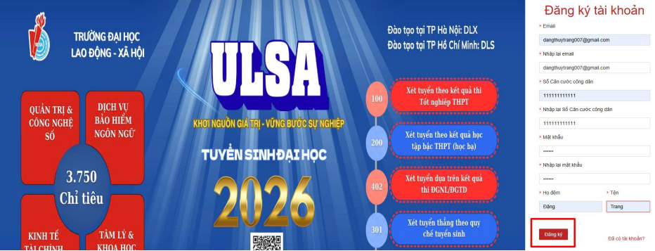 Truong DH Lao dong xa hoi (ULSA) huong dan tuyen sinh 2026
